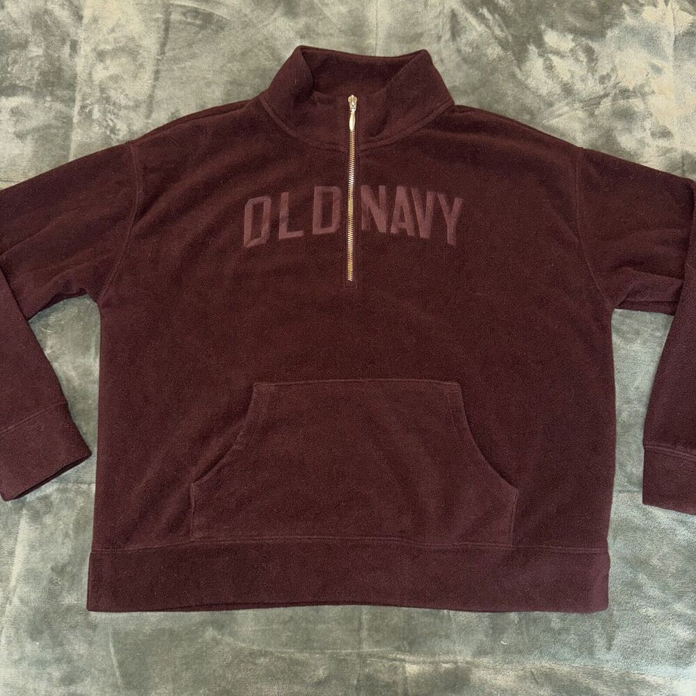 Old Navy Fleece Sweatshirt Mens Medium Brown Mock Neck 1/4 Zip Pullover
